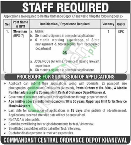 Central Ordnance Depot Khanewal Jobs 2025 