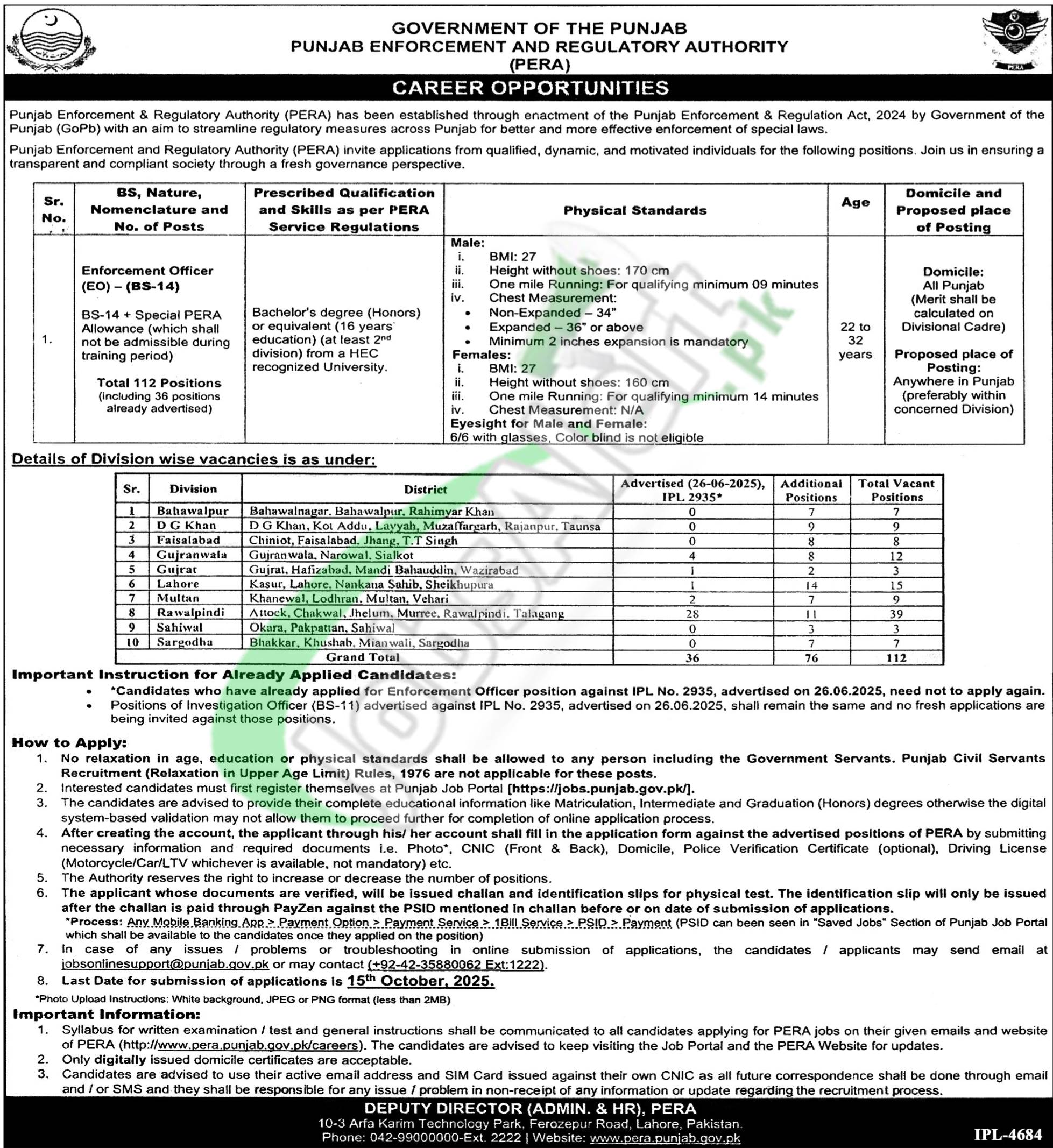 PERA Force Jobs 2025 – Online Apply (Punjab) | Last Date: October 30, 2025